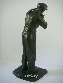 XIXe 1920 ancien BRONZE signé ANTOINE BOFILL Sculpture Homme a la pipe pioche