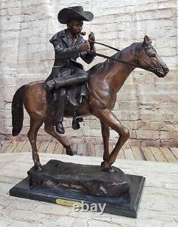 XL Cowboy Equitation Cheval Ancien Ouest Western Ferme Sculpture Statue Figurine