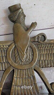 Zoroastrisme Faravahar Ancien Persan Symbole Bronze Sculpture Statue Art Déco