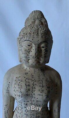 (i08) Ancienne Statue Femme Acupuncture Medecine Japonaise En Bois